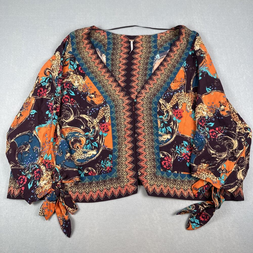 Free People Catch Me If You Can Blouse Large Boho Paisley Button Front